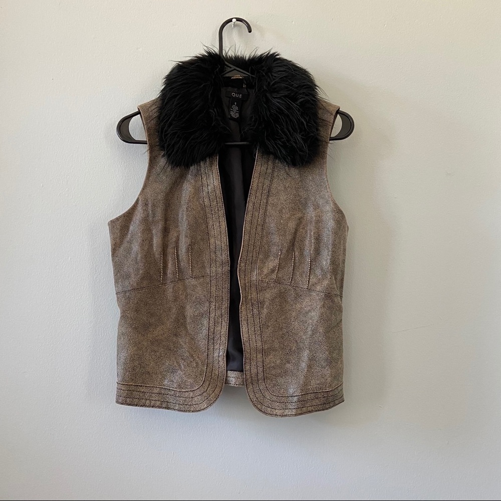 Vintage Leather Vest w Faux Fur Trim
